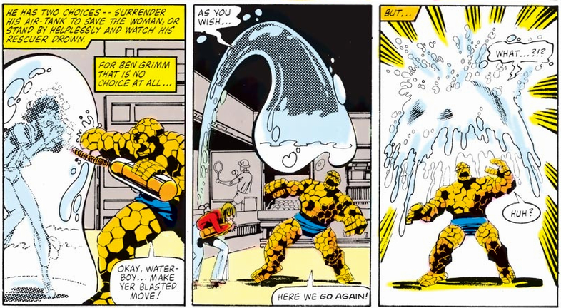 invisible girl deals with a water creature