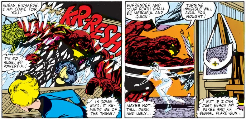 invisible girl being attacked by an earth elemental