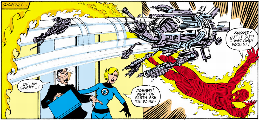 human torch dodges a projectile