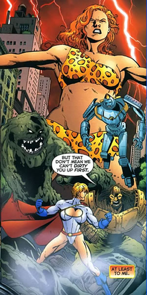 Power Girl surrounded by foes