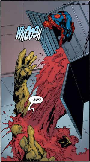 spider-man pouring a chemical on absorbing man