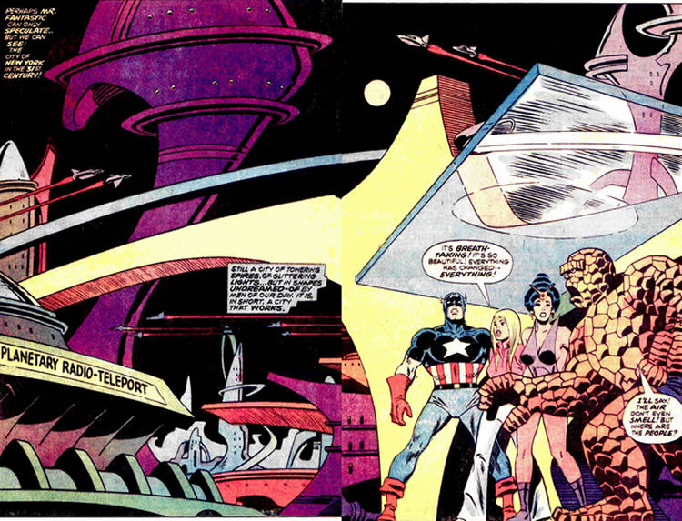 Captain America, Sharon, the Thing and Tarin arrive in New York in the year 3014