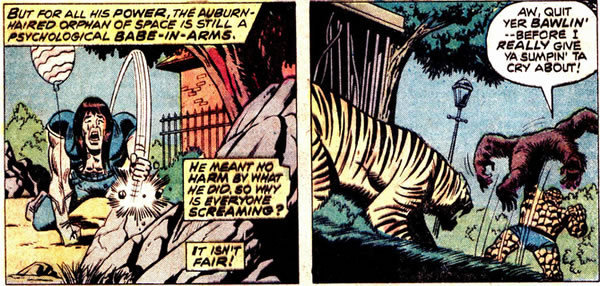 Wundar crying as the Thing catches zoo animals