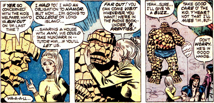 Namorita, the Thing, Wundarr and a friend in the zoo