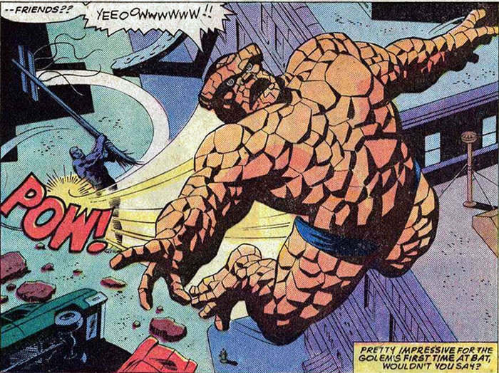 The Thing is swatted about by the Golem