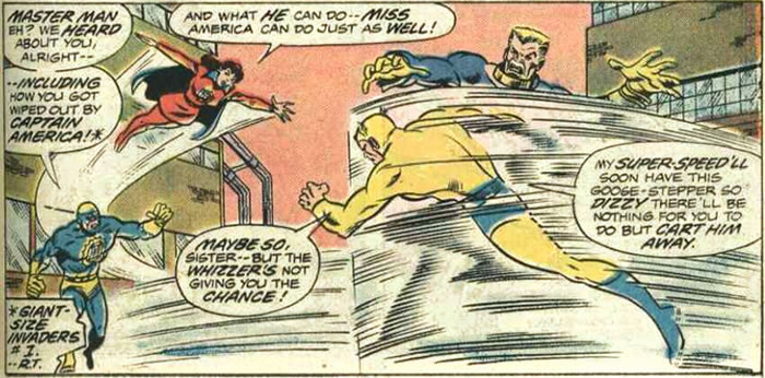 The Whizzer, Miss America,
and Blue Diamond square off against Master Man