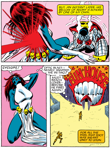 mystique hit by an optic blast